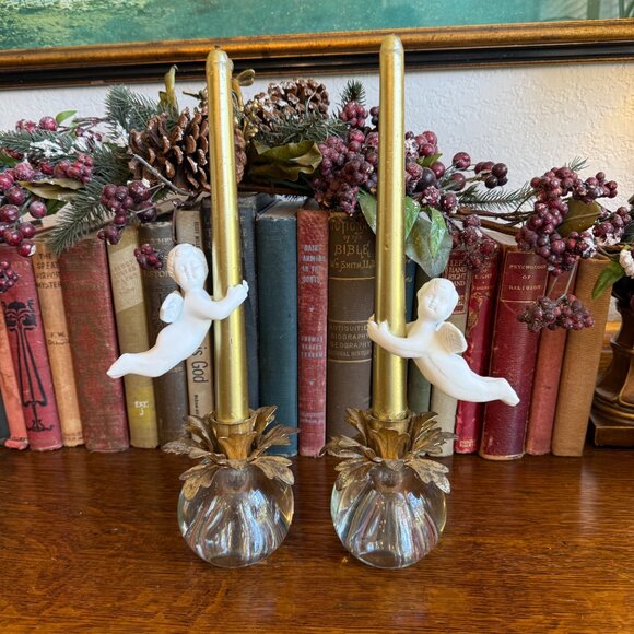 Vintage Porcelain Angel Taper Candle Huggers, Set of 2 - Picture 3 of 13